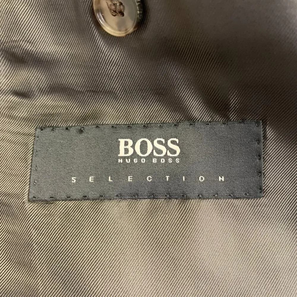 BOSS by HUGO BOSS Size 38 Brown Black Virgin Wool Cashmere Windowpane Sport Coat